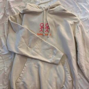Cream Hoodie with Pink Graphic